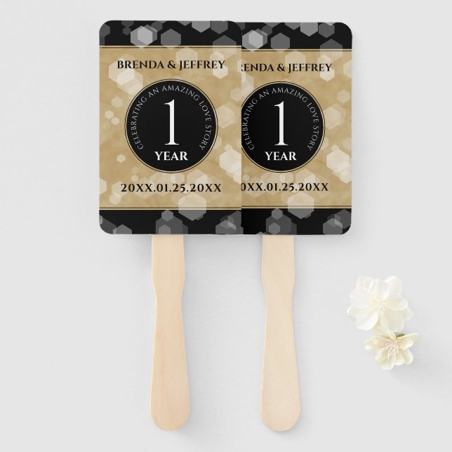 Elegant 1st Paper Wedding Anniversary Celebration Hand Fan (Front and Back)
