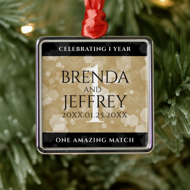 Elegant 1st Paper Wedding Anniversary Celebration Metal Ornament (Tree)