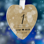 Elegant 1st Paper Wedding Anniversary Celebration Ornament<br><div class="desc">Celebrate the 1st paper wedding anniversary with this stylish ornament! Elegant black lettering with hexagonal confetti on an aged paper background add a memorable touch for this special occasion and milestone. Personalize with couple's names and years of marriage. Reverse shows identical design. Use as is, or replace with a photo...</div>