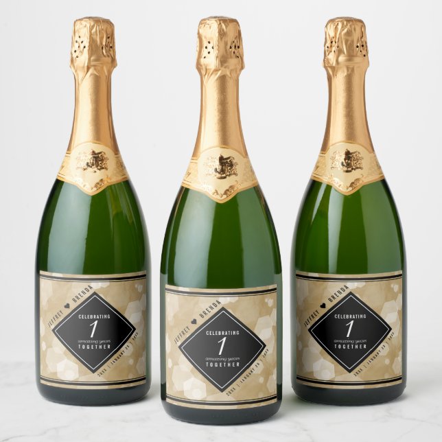 Elegant 1st Paper Wedding Anniversary Celebration Sparkling Wine Label (Bottles)