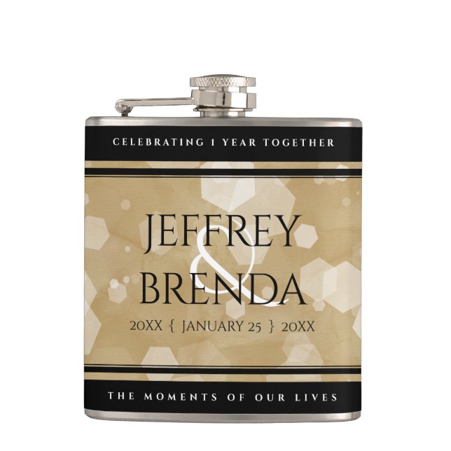 Elegant 1st Paper Wedding Anniversary Hip Flask (Front)