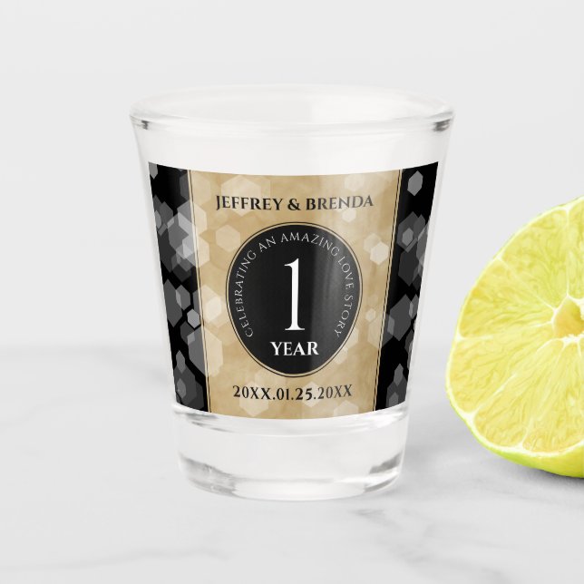 Elegant 1st Paper Wedding Anniversary Shot Glass (Front)