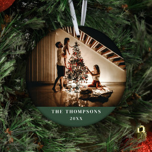 Elegant 2023 Family Photo Minimalist Dark Blue Ceramic Ornament