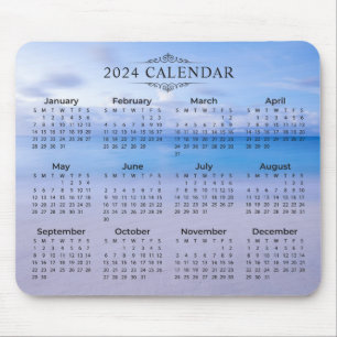 Elegant 2024 Calendar Beach Background   Mousepad