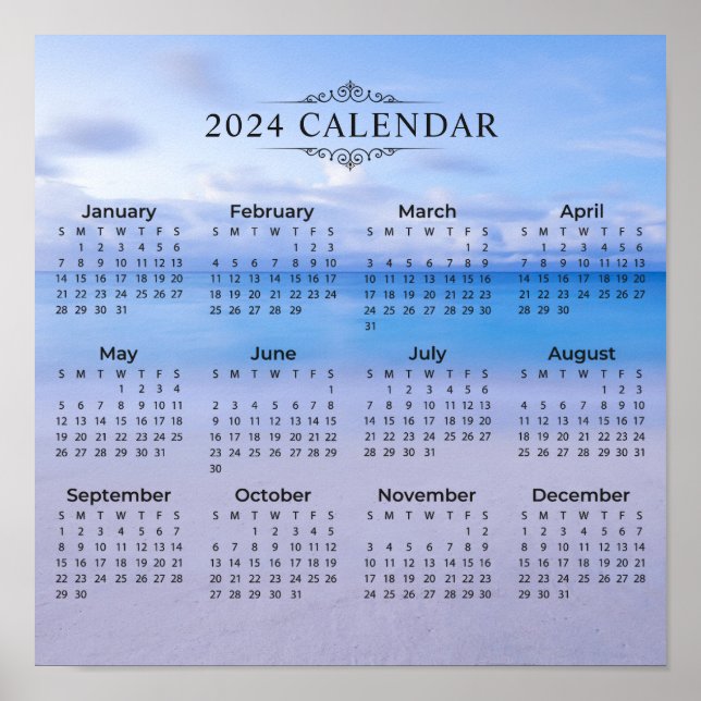 Elegant 2024 Calendar Beach Background | Poster (Front)