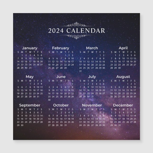 Elegant 2024 Calendar on Milky Way | Magnetic Card (Front)