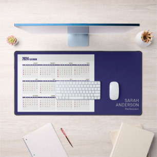 Élégant 2024 Calendrier Blue Desk Mat