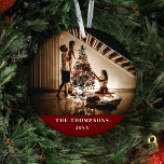 Elegant 2024 Family Photo Minimalist Dark Red Ceramic Ornament<br><div class="desc">Elevate your holiday decor this year with our Elegant 2024 Family Photo Minimalist Dark Red Ceramic Ornament. This exquisite ornament is designed to add a touch of modern sophistication to your festive decorations while commemorating the warmth and togetherness of your family in 2024. Crafted from high-quality ceramic, this ornament boasts...</div>