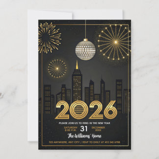 Elegant 2026 New Year's Eve - Party Gold Glitter Invitation