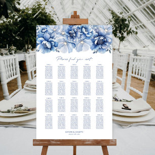 Elegant 20 Table Blue Floral Wedding Seating Chart