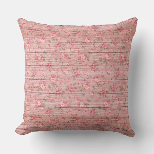 Elegant 20"X20" Floral On Wood Trendy Popular Outdoor Pillow (Front)
