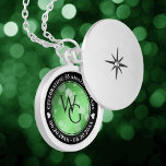 Elegant 20th 38th 55th Emerald Wedding Anniversary Locket Necklace<br><div class="desc">Celebrate the 20th, 38th, or 55th wedding anniversary with this commemorative locket! Elegant black and white lettering with hexagonal confetti on an emerald green background add a memorable touch for this special occasion and extraordinary milestone. Customize with couple's initials, a special message, and dates for their emerald anniversary. Design ©...</div>