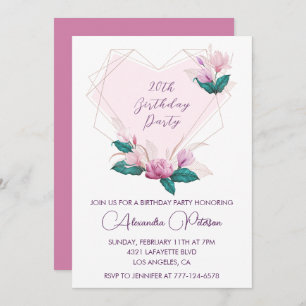 Elegant 20th birthday invitations Pink floral