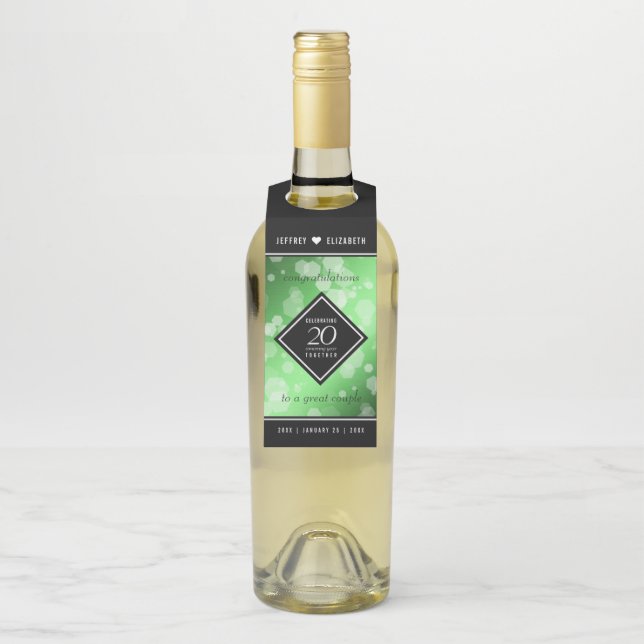 Elegant 20th Emerald Wedding Anniversary Bottle Tag (On Bottle)