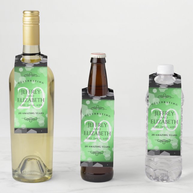 Elegant 20th Emerald Wedding Anniversary Bottle Tag (In Situ)