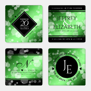 Elegant 20th Emerald Wedding Anniversary Coaster Set