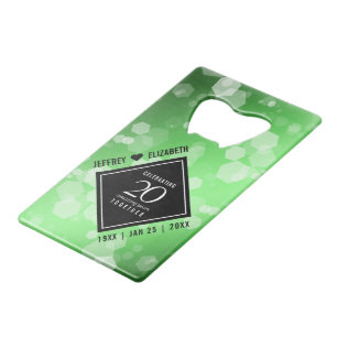 Elegant 20th Emerald Wedding Anniversary Credit Card Bottle Opener