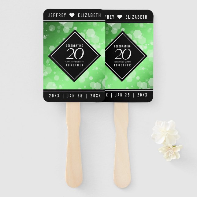 Elegant 20th Emerald Wedding Anniversary Hand Fan (Front and Back)