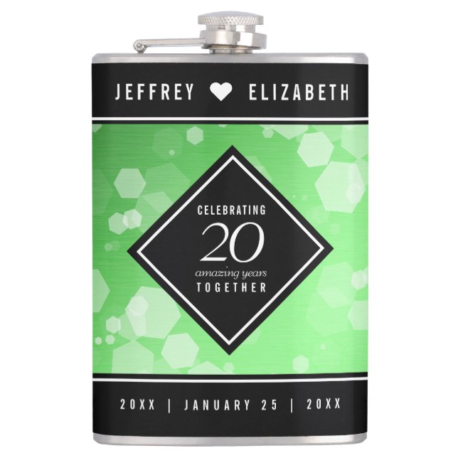 Elegant 20th Emerald Wedding Anniversary Hip Flask (Front)