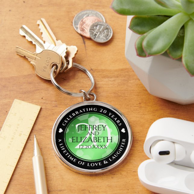 Elegant 20th Emerald Wedding Anniversary Keychain (Desk)