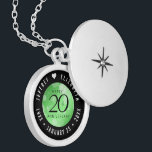 Elegant 20th Emerald Wedding Anniversary Locket Necklace<br><div class="desc">Commemorate the 20th wedding anniversary with this elegant locket! Elegant black serif and sans serif lettering with hexagonal confetti on an emerald green background add a memorable touch for this special occasion and extraordinary milestone. Customize with the happy couple's names, and dates for their emerald anniversary. Design © W.H. Sim,...</div>