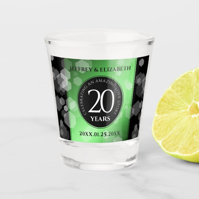 Elegant 20th Emerald Wedding Anniversary Shot Glass (Front)