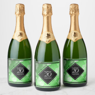 Elegant 20th Emerald Wedding Anniversary Sparkling Wine Label