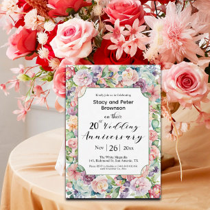 Elegant 20th Wedding Anniversary Colourful Floral Invitation