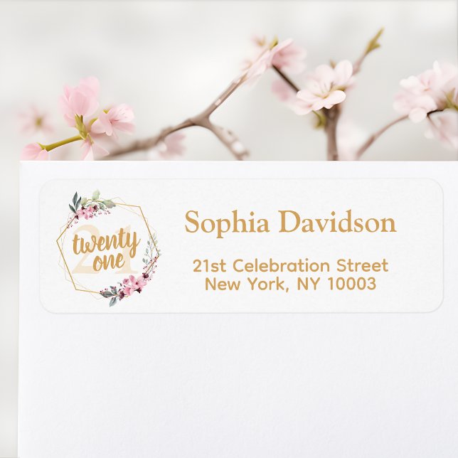 Élégant 21e anniversaire Retours d'adresse Étiquet (Add a Touch of Cherry Blossom Elegance to Your Correspondence 🌸🎉)
