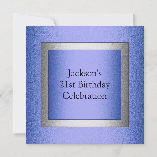 Elegant 21st Birthday Blue & Silver Metallic Invitation (Front)
