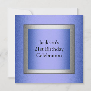 Elegant 21st Birthday Blue & Silver Metallic Invitation