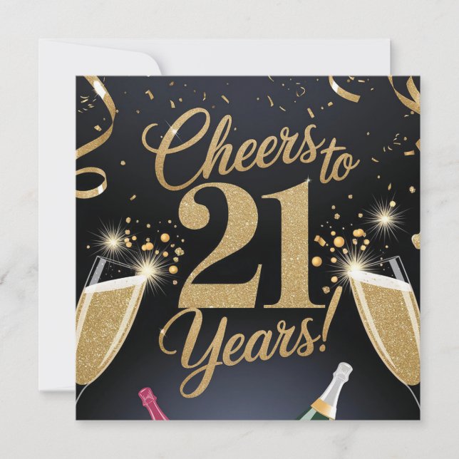 "Elegant 21st Birthday Design – Gold Glitter Card (Front)