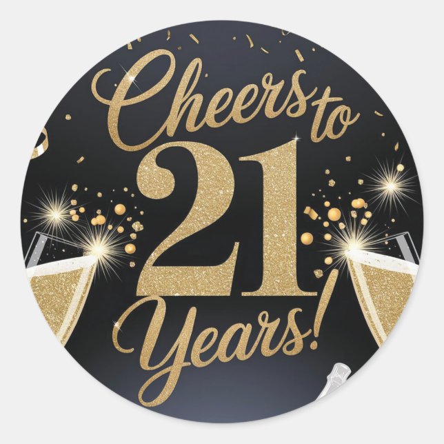 "Elegant 21st Birthday Design – Gold Glitter Classic Round Sticker (Front)