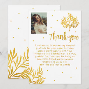 Elegant 21st Birthday Gold Foliage Photo Thank You Card
