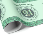 Elegant 21st Birthday Green Glitter with Stripes Wrapping Paper<br><div class="desc">Elegant & unique green glitter number 21 with glitter stripes and modern circular dots and lines. Customize the name.</div>
