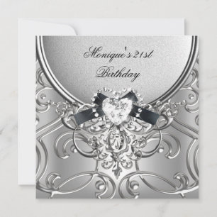 Elegant 21st Birthday Party Silver Black Diamond Invitation