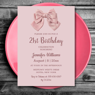 elegant 21st birthday pink bow minimalist  invitation