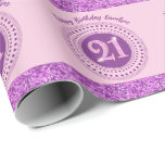 Elegant 21st Birthday Pink Glitter with Stripes Wrapping Paper<br><div class="desc">Elegant & unique pink glitter number 21 with glitter stripes and modern circular dots and lines. Customize the name.</div>