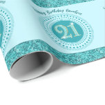 Elegant 21st Birthday Teal Blue Glitter & Stripes Wrapping Paper<br><div class="desc">Elegant & unique teal blue glitter number 21 with glitter stripes and modern circular dots and lines. Customize the name.</div>