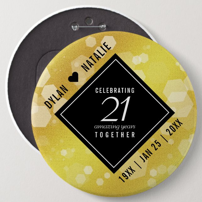 Elegant 21st Brass Wedding Anniversary Celebration 6 Inch Round Button (Front & Back)