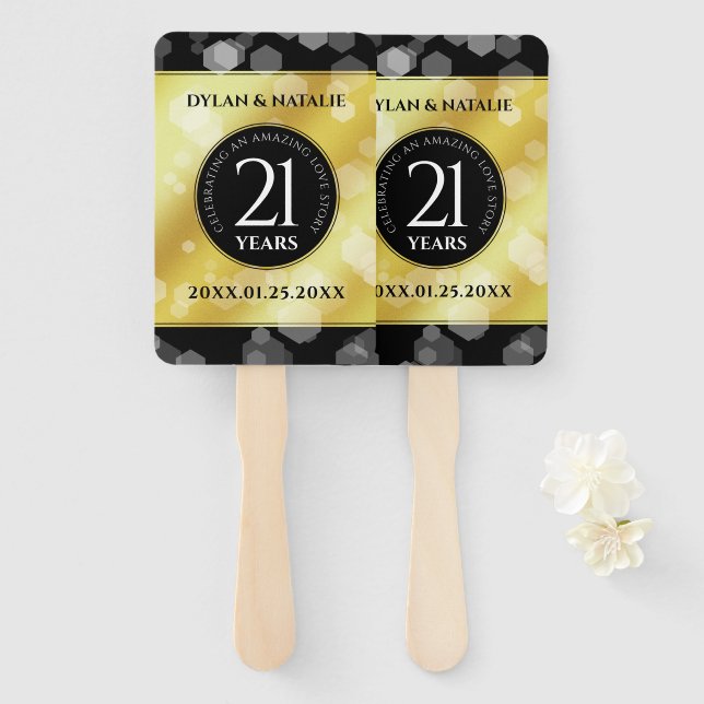 Elegant 21st Brass Wedding Anniversary Celebration Hand Fan (Front and Back)