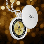 Elegant 21st Brass Wedding Anniversary Celebration Locket Necklace<br><div class="desc">Celebrate the 21st wedding anniversary with this commemorative locket! Elegant black and white lettering with hexagonal confetti on a brass foil background add a memorable touch for this special occasion and extraordinary milestone. Customize with couple's initials, a special message, and dates for their brass anniversary. Design © W.H. Sim. See...</div>