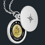 Elegant 21st Brass Wedding Anniversary Celebration Locket Necklace<br><div class="desc">Commemorate the 21st wedding anniversary with this elegant locket! Elegant black and white lettering with hexagonal confetti on a brass foil background add a memorable touch for this special occasion and extraordinary milestone. Customize with the happy couple's names, and dates for their brass anniversary. Design © W.H. Sim, All Rights...</div>