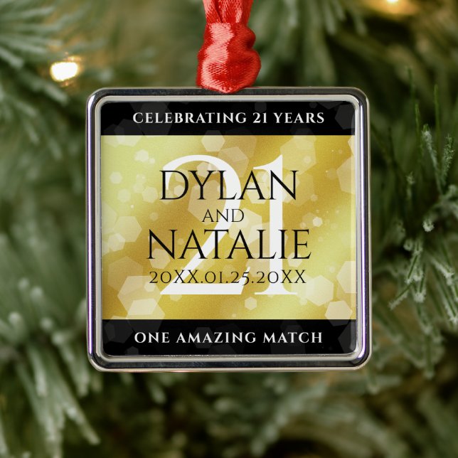Elegant 21st Brass Wedding Anniversary Celebration Metal Ornament (Tree)