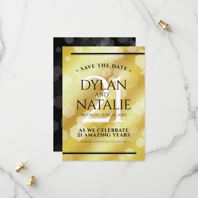 Elegant 21st Brass Wedding Anniversary Celebration Save The Date (Front/Back In Situ)