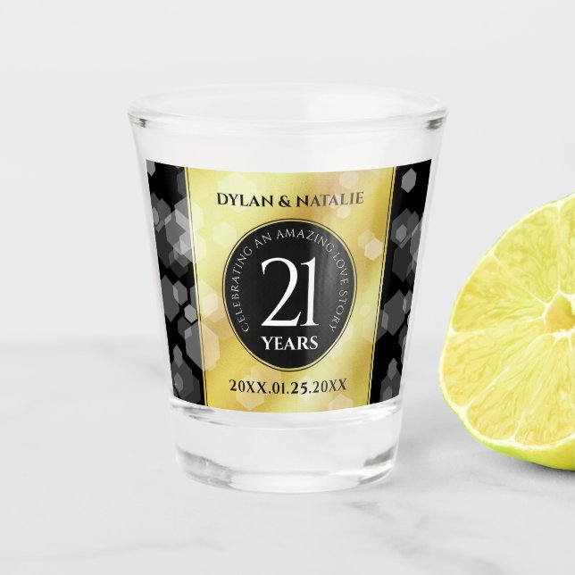 Elegant 21st Brass Wedding Anniversary Celebration Shot Glass (Front)