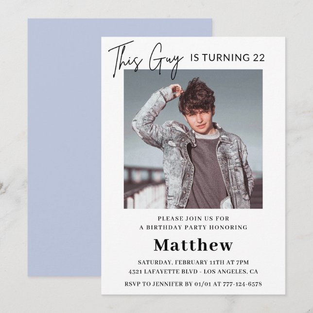 Elegant 22nd birthday invitations Men Photo (Front/Back)