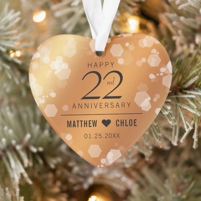 Elegant 22nd Copper Wedding Anniversary Acrylic Ornament (Tree)