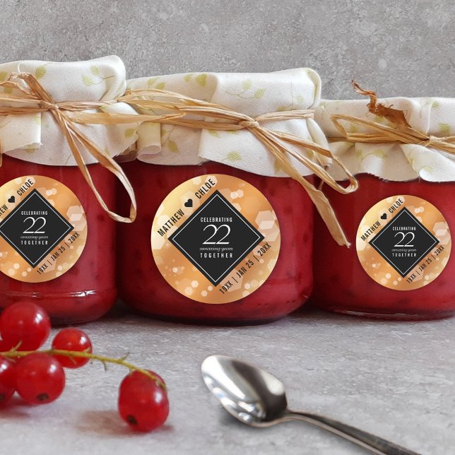 Elegant 22nd Copper Wedding Anniversary Classic Round Sticker (Elegant 22nd Copper Wedding Anniversary Round Sticker Cover Photo.)