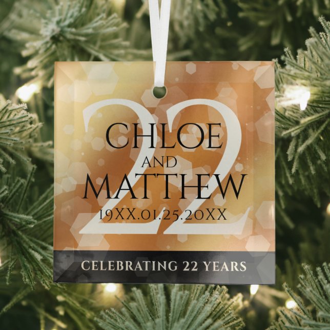 Elegant 22nd Copper Wedding Anniversary Glass Ornament (Insitu)